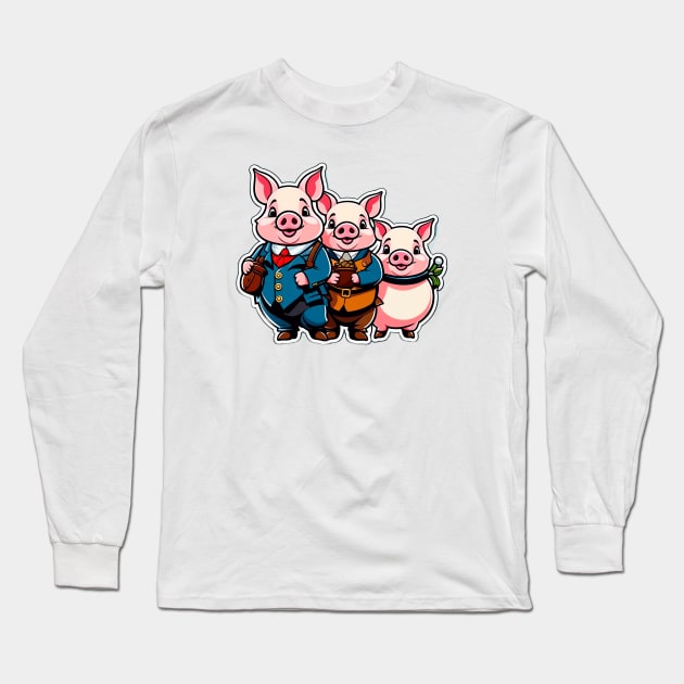 Happy piglets are adventurous Long Sleeve T-Shirt by Marccelus